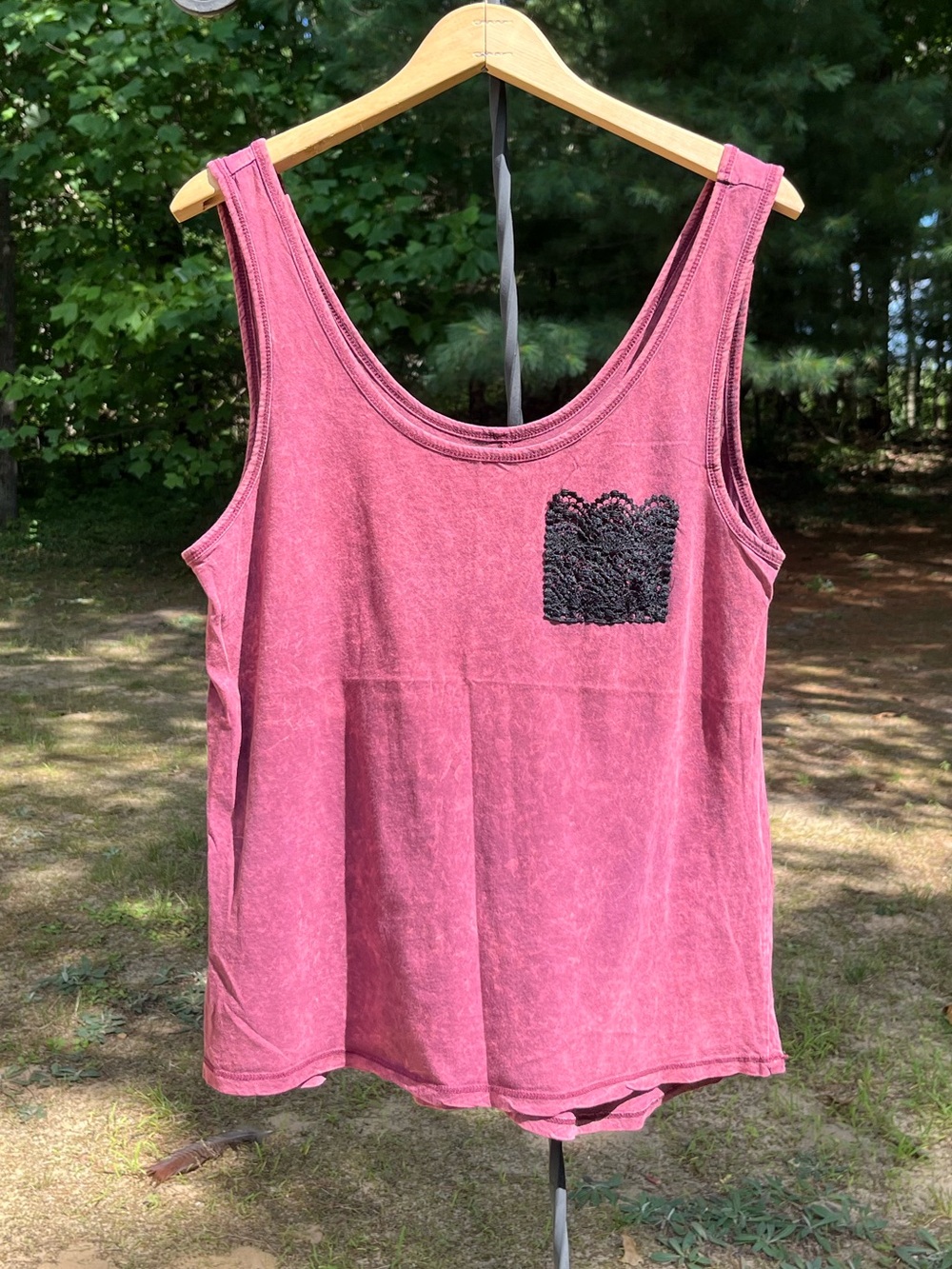 2015 LOL Vintage Maroon Burnout Tank Top Lace Pocket Size XL Indie Sleaze Boho